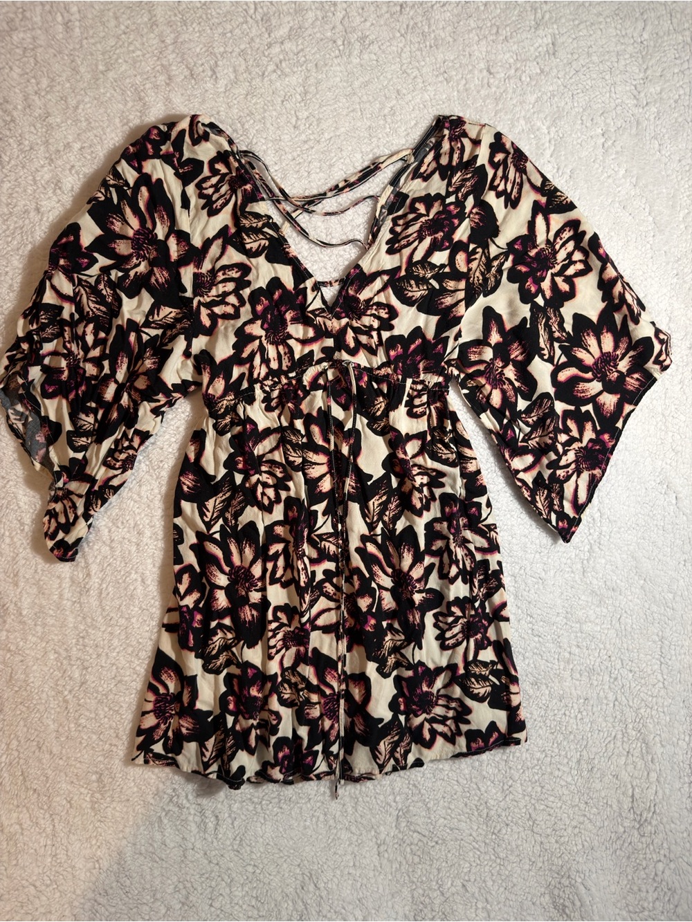 Abercrombie & Fitch Cream Tunic with Black and Pink Floral Print